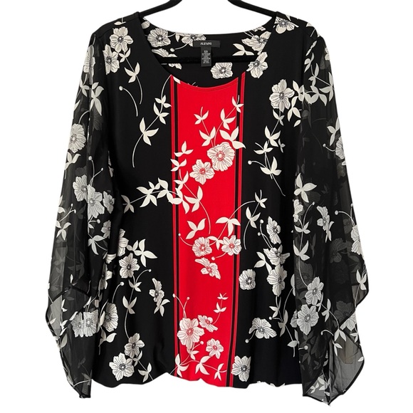 Alfani Floral Sheer Draped Sleeve Top Size XXL - Picture 2 of 4
